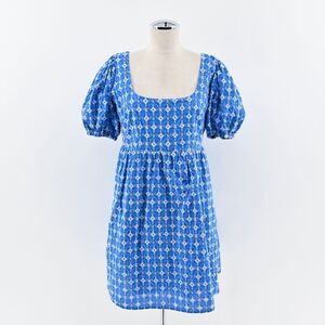 RHODE X TARGET Dress Sz S Blue Embroidered Eyelet Floral Cotton Puff Sleeve Mini